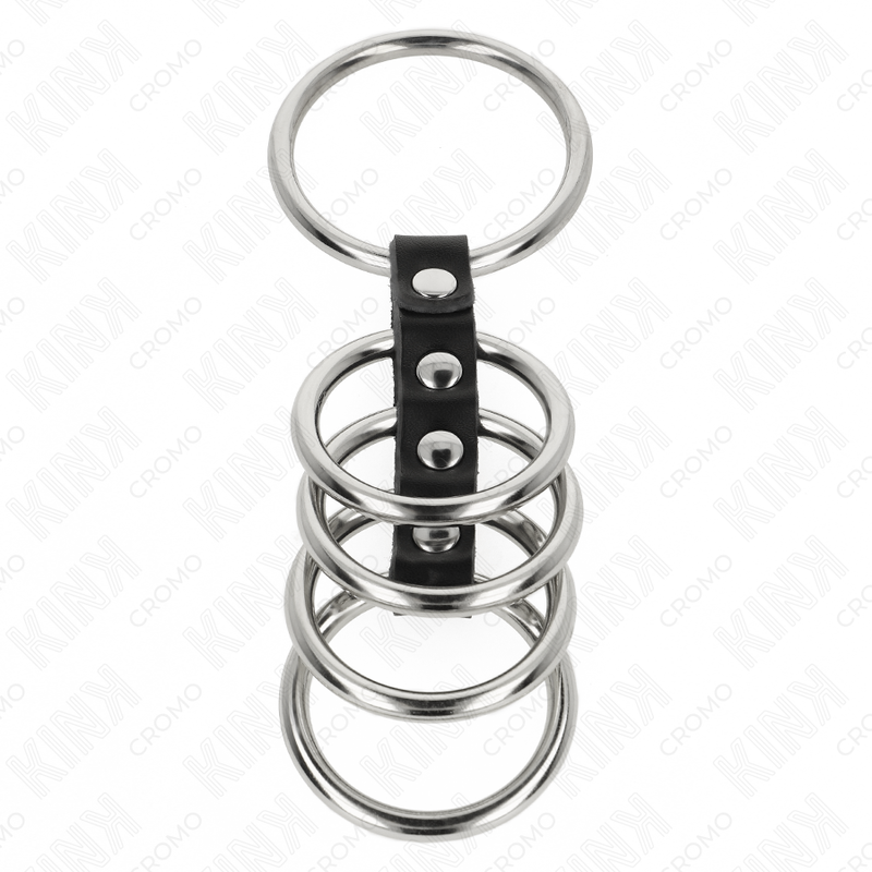 KINK RING POWER 5 Anneaux Pénis 3,7 Cm À 5 Cm Métal Relies Par Cuir — vue alternative