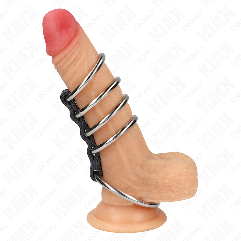 KINK RING POWER 5 Anneaux Pénis 3,7 Cm À 5 Cm Métal Relies Par Cuir — vue détaillée