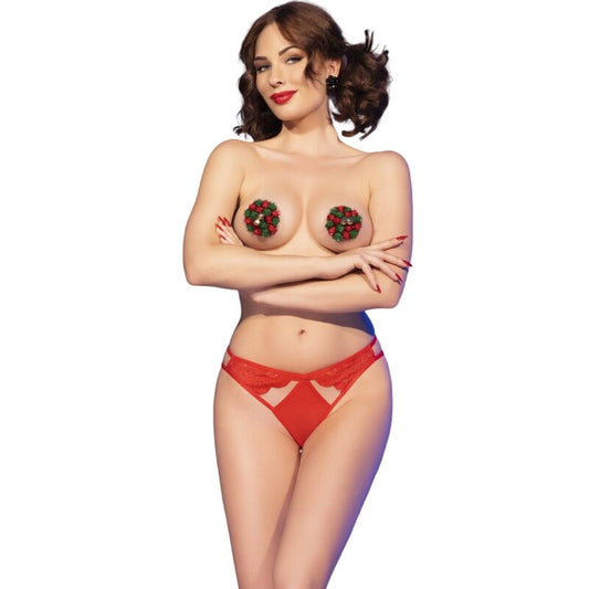 CHILIROSE SETS Cr 4839 Ensemble Noël Cache-Tétons + Culotte Rouge L/Xl - Aura Intime
