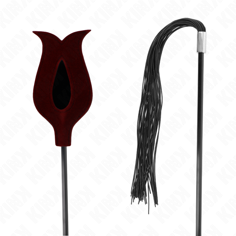 KINK IMPACT & TOUCH Fouet À Pompon Silicone Forme Rose 45 Cm — accessoires inclus