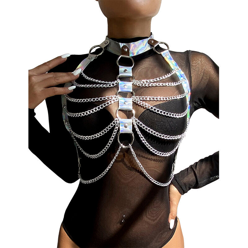 SUBBLIME FETISH 953737 Harnais Poitrine Anneaux Chaînes Argent Taille Unique - Aura Intime