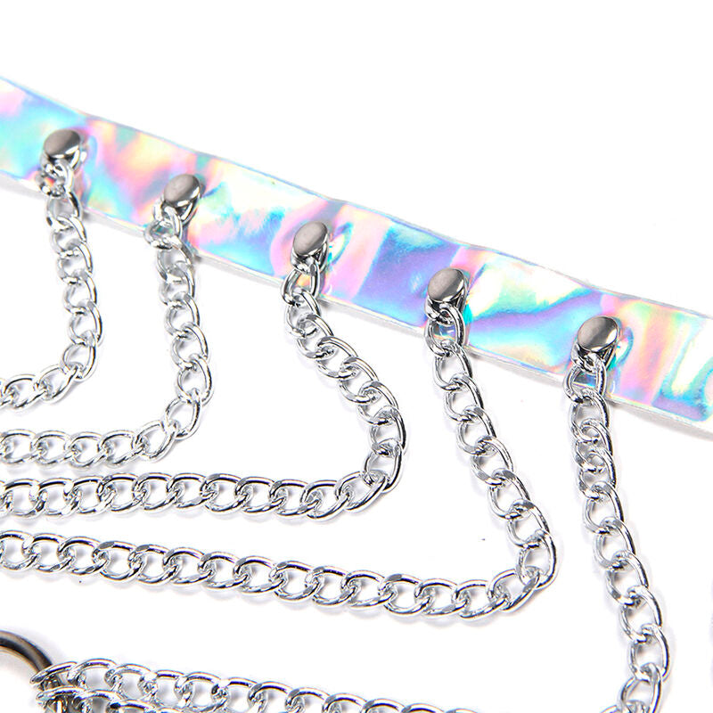 SUBBLIME FETISH 953737 Harnais Poitrine Anneaux Chaînes Argent Taille Unique — accessoires inclus