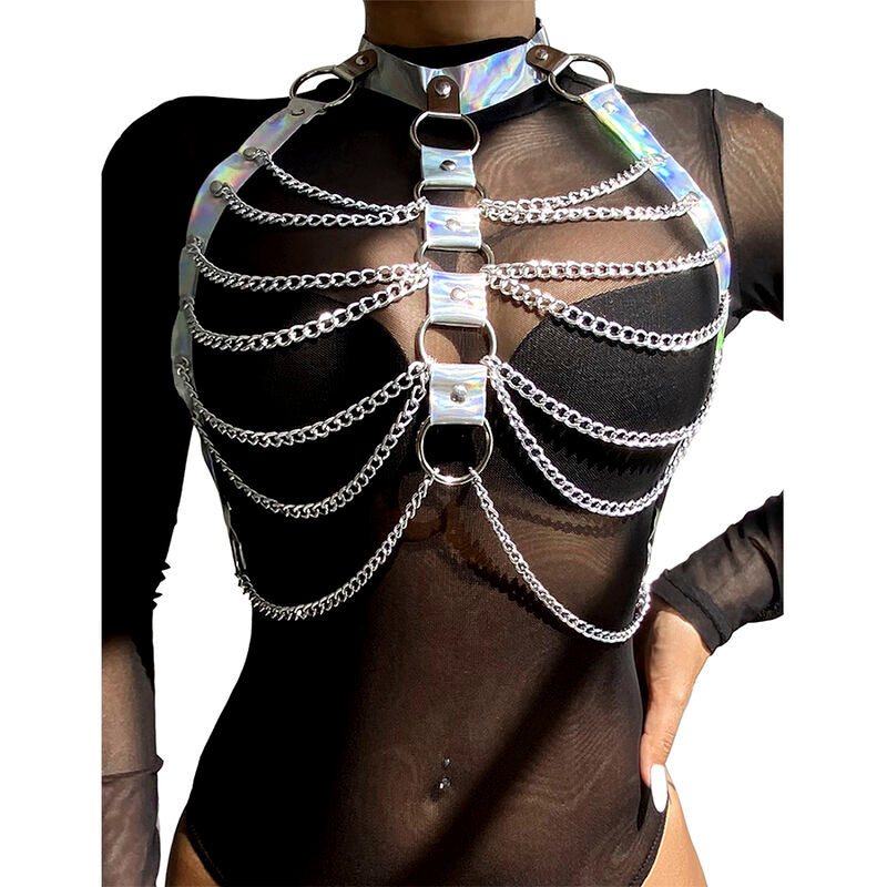 SUBBLIME FETISH 953737 Harnais Poitrine Anneaux Chaînes Argent Taille Unique — vue détaillée