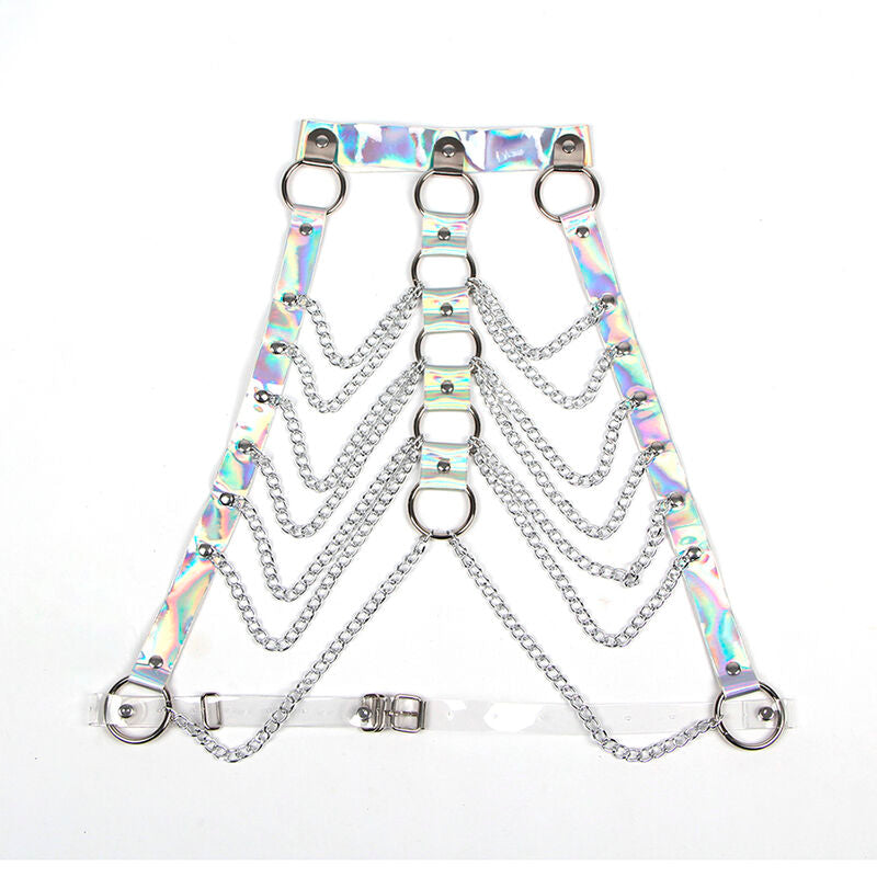 SUBBLIME FETISH 953737 Harnais Poitrine Anneaux Chaînes Argent Taille Unique — vue arrière