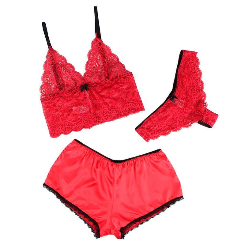 SUBBLIME SETS 953898 Chemisier Nuit Soie Dentelle + Culotte Rouge S/M — vue alternative