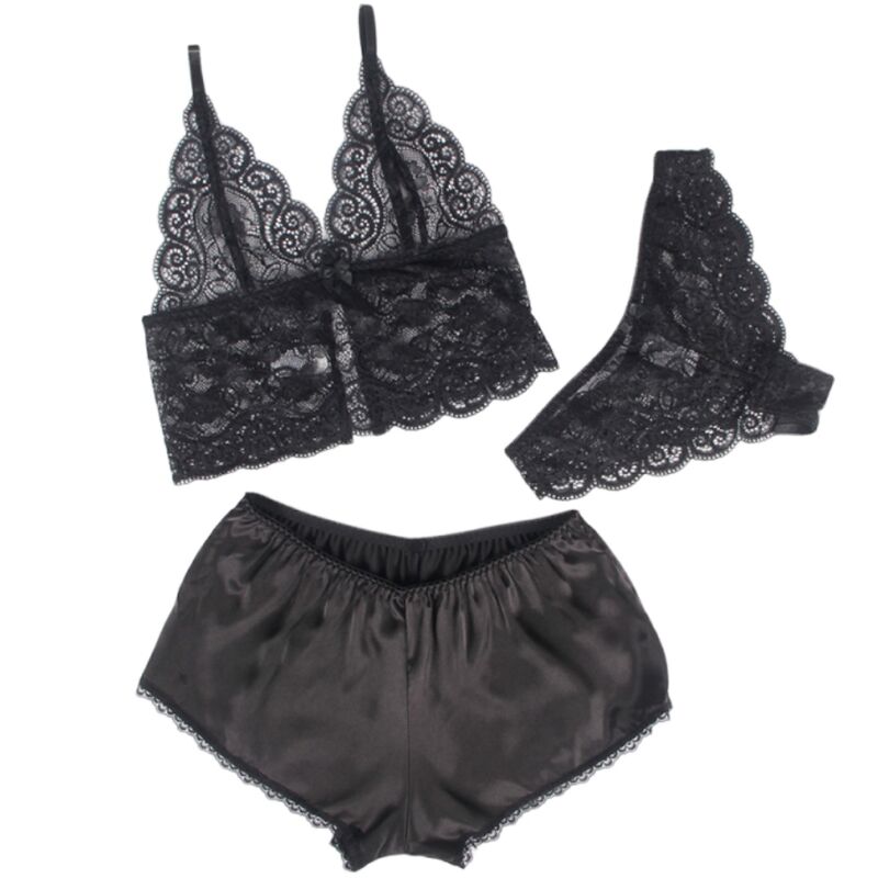 SUBBLIME SETS 953928 Chemisier Nuit Soie Dentelle + Culotte Noire L/Xl — vue alternative