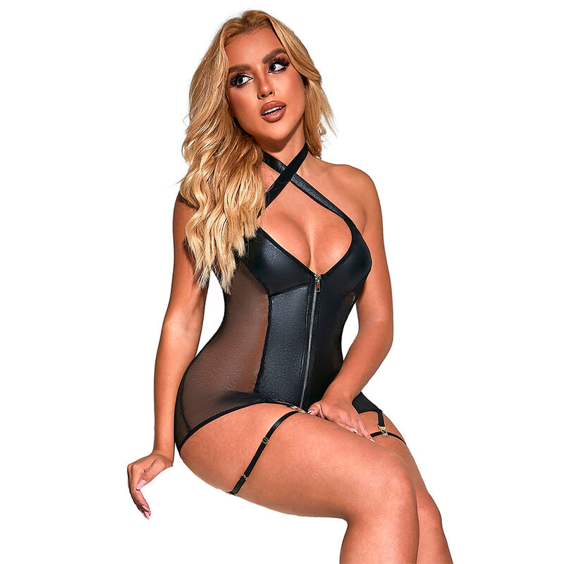 SUBBLIME DRESSES 954444 Robe Sexy Maille Cuir Noir S/M — vue alternative