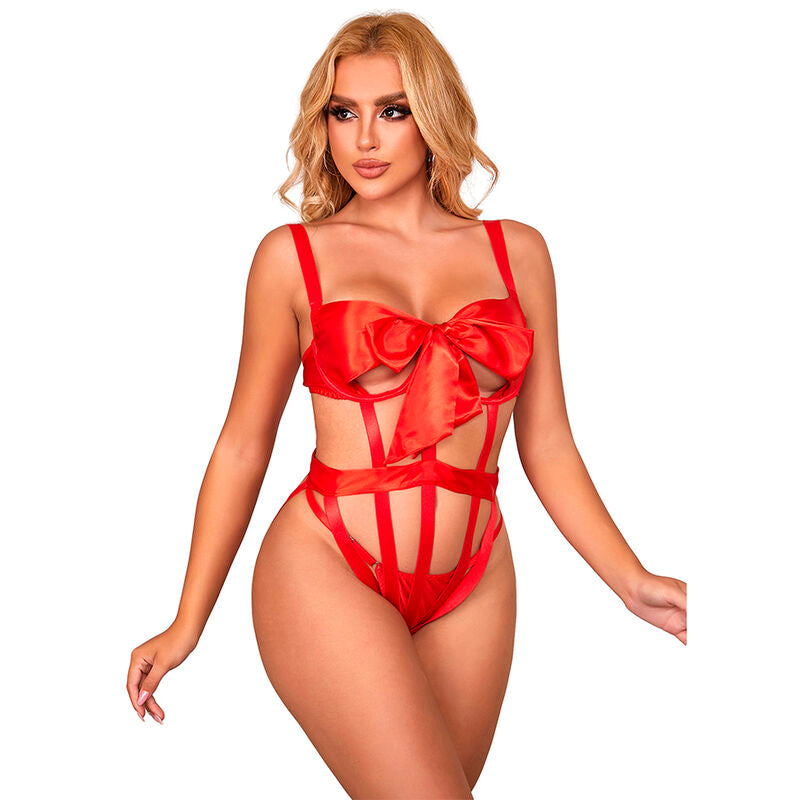 SUBBLIME BODYSTOCKINGS 954468 Body Sexy Ajouré Noeud Rouge S/M - Aura Intime