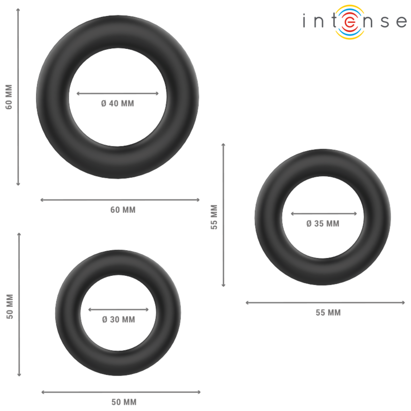 INTENSE FOR HIM HUGH 3 ANNEAUX PÉNIS BASIQUES SILICONE NOIRS — vue alternative