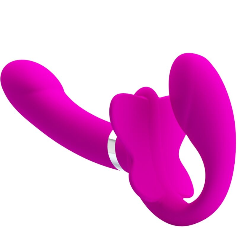 PRETTY LOVE VIBRATEUR DOUBLE STRAP-ON VALERIE 12 VIBRATIONS VIOLET — vue détaillée