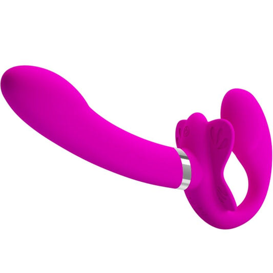 PRETTY LOVE VIBRATEUR DOUBLE STRAP-ON VALERIE 12 VIBRATIONS VIOLET - Aura Intime