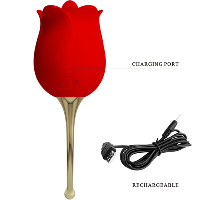 PRETTY LOVE Rose Lover Stimulateur Clitoris Rose 12 Vibrations Rouge — accessoires inclus
