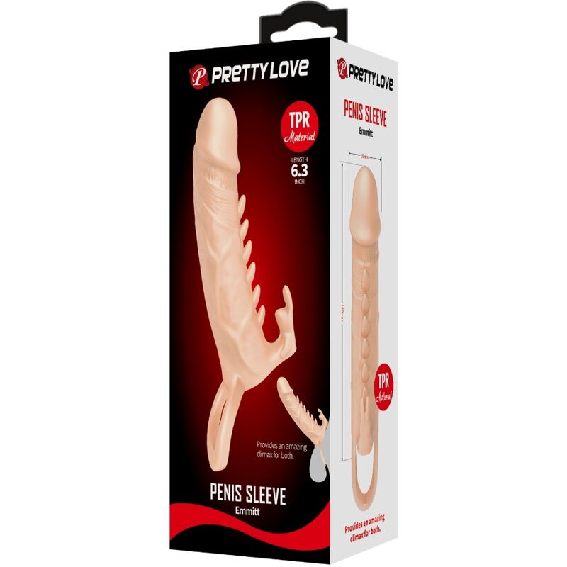 PRETTY LOVE EMMIT MANCHON PÉNIS + STIMULATEUR CLITORIS CHAIR — accessoires inclus