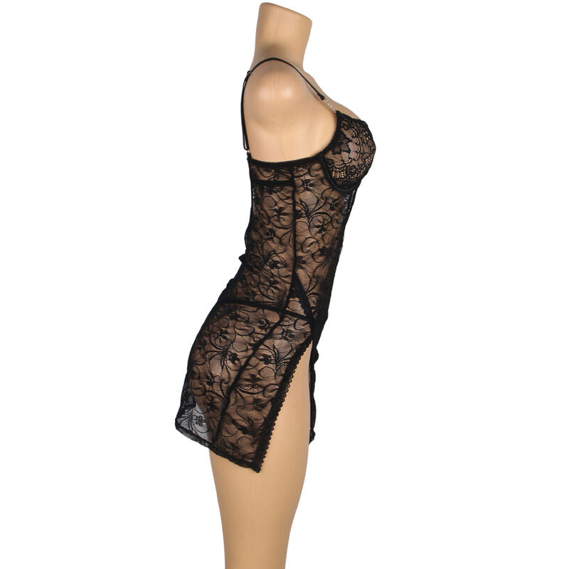 SUBBLIME BABYDOLLS 954185 Babydoll Dentelle À Bretelles Réglables Noire S/M — accessoires inclus