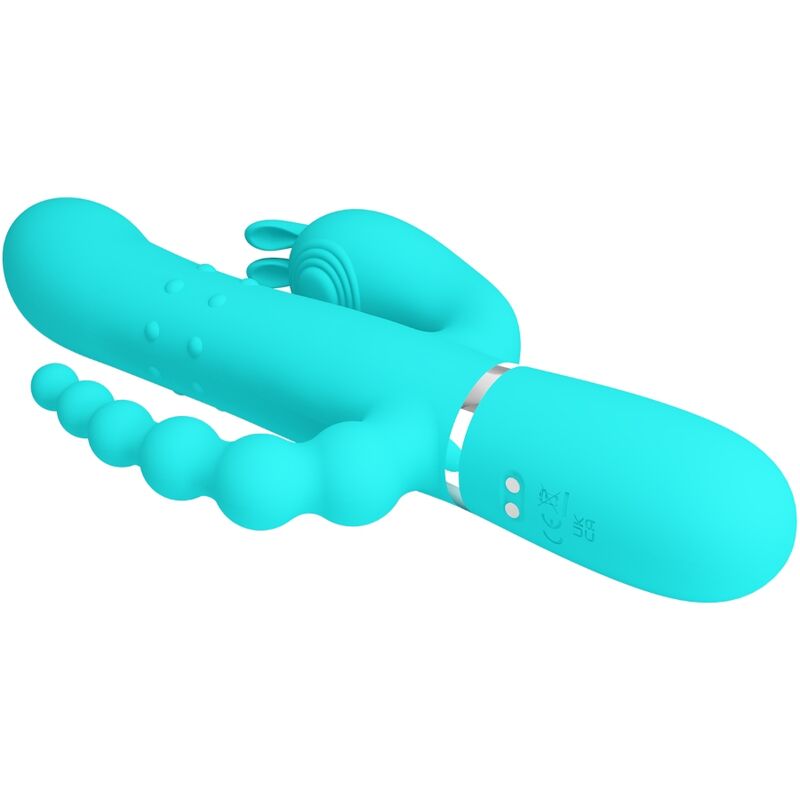 PRETTY LOVE Cammy 4 1 Vibrateur Multifonction Tripple Rabbit Bleu — accessoires inclus