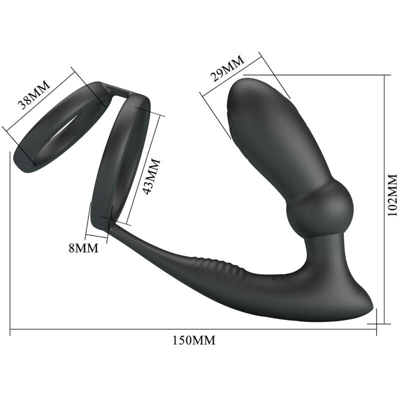 PRETTY LOVE ANNEAU PÉNIS EMONI + PLUG ANAL 12 VIBRATIONS NOIR — accessoires inclus