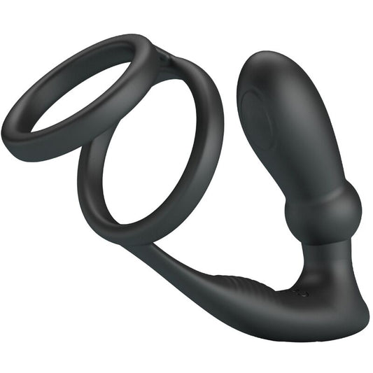PRETTY LOVE ANNEAU PÉNIS EMONI + PLUG ANAL 12 VIBRATIONS NOIR - Aura Intime