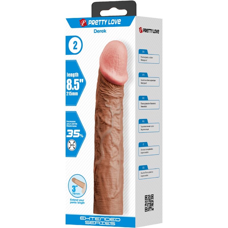 PRETTY LOVE MANCHON PÉNIS DEREK EXTENSION 7,6 CM MULÂTRE — accessoires inclus