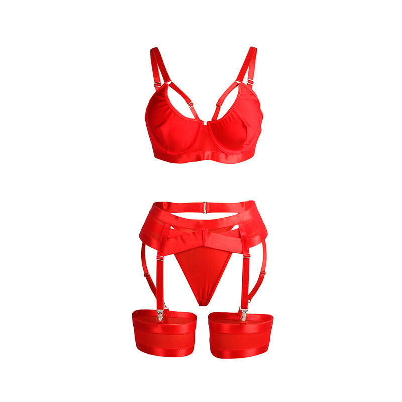 SUBBLIME SETS 955267 Ensemble Soutien-Gorge Bondage Rouge Jarretelle L/Xl — accessoires inclus