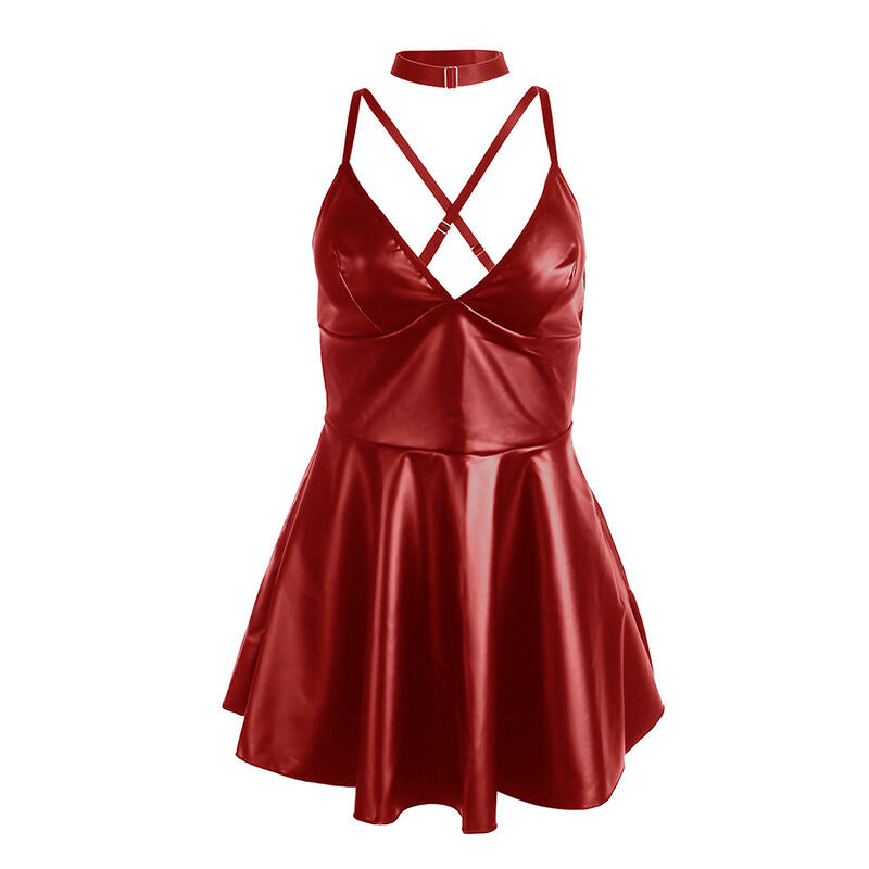 SUBBLIME DRESSES 955397 Robe À Bretelles Cuir Bordeaux S/M — accessoires inclus