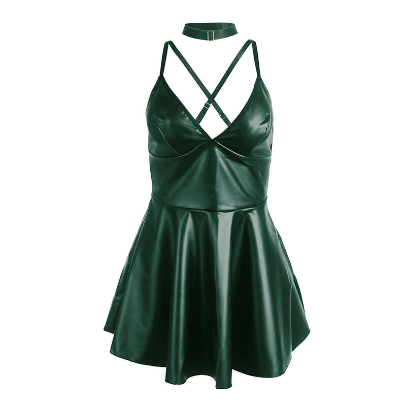 SUBBLIME DRESSES 955441 Robe À Bretelles Cuir Vert L/Xl — accessoires inclus