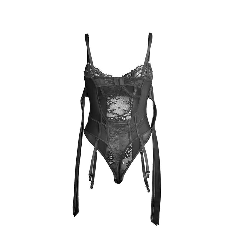 SUBBLIME BODIES 955496 Body Dentelle Nœuds Jarretelles Noir S/M — accessoires inclus