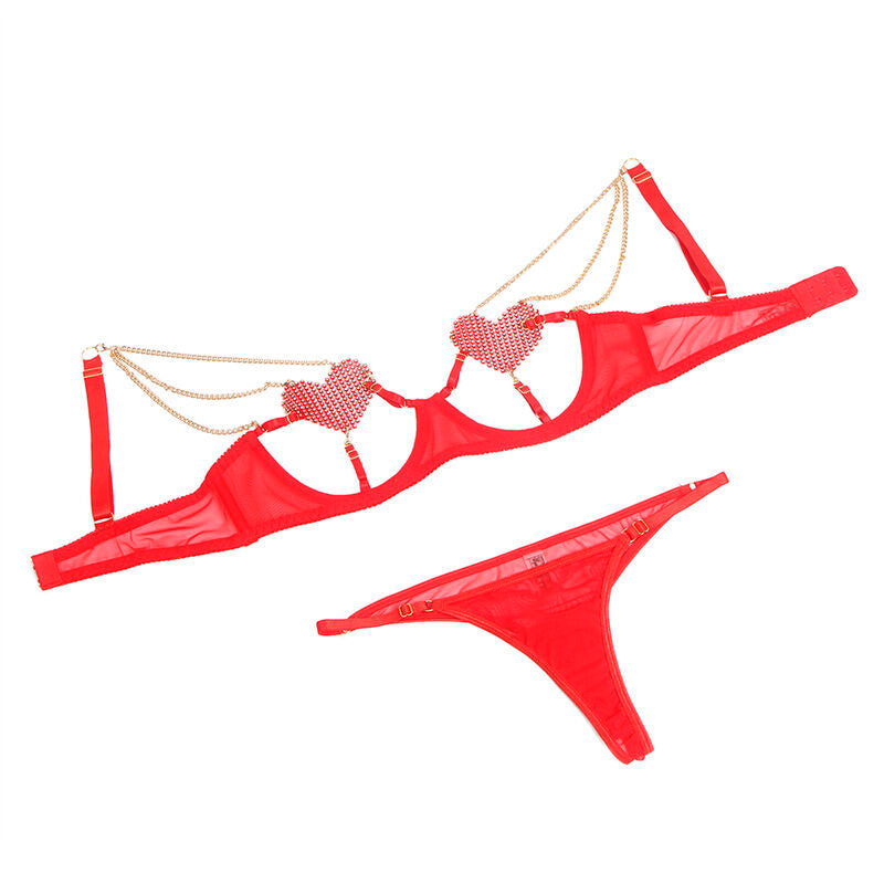 SUBBLIME SETS 955519 Ensemble Soutien-Gorge Chaînes Coeur Maille Rouge S/M — vue arrière
