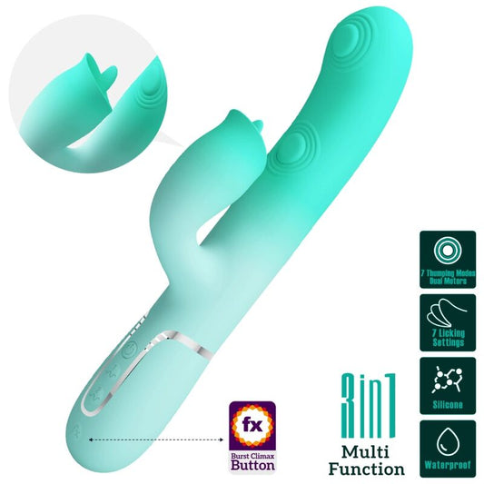 PRETTY LOVE FLIRTATION VIBRATEUR LAPIN MULTIFONCTION GIGI VERT AQUA - Aura Intime