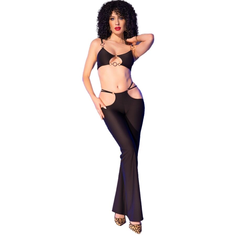 CHILIROSE SETS Cr 4851 Ensemble Top Leggings Noirs Accessoires Dorés M - Aura Intime
