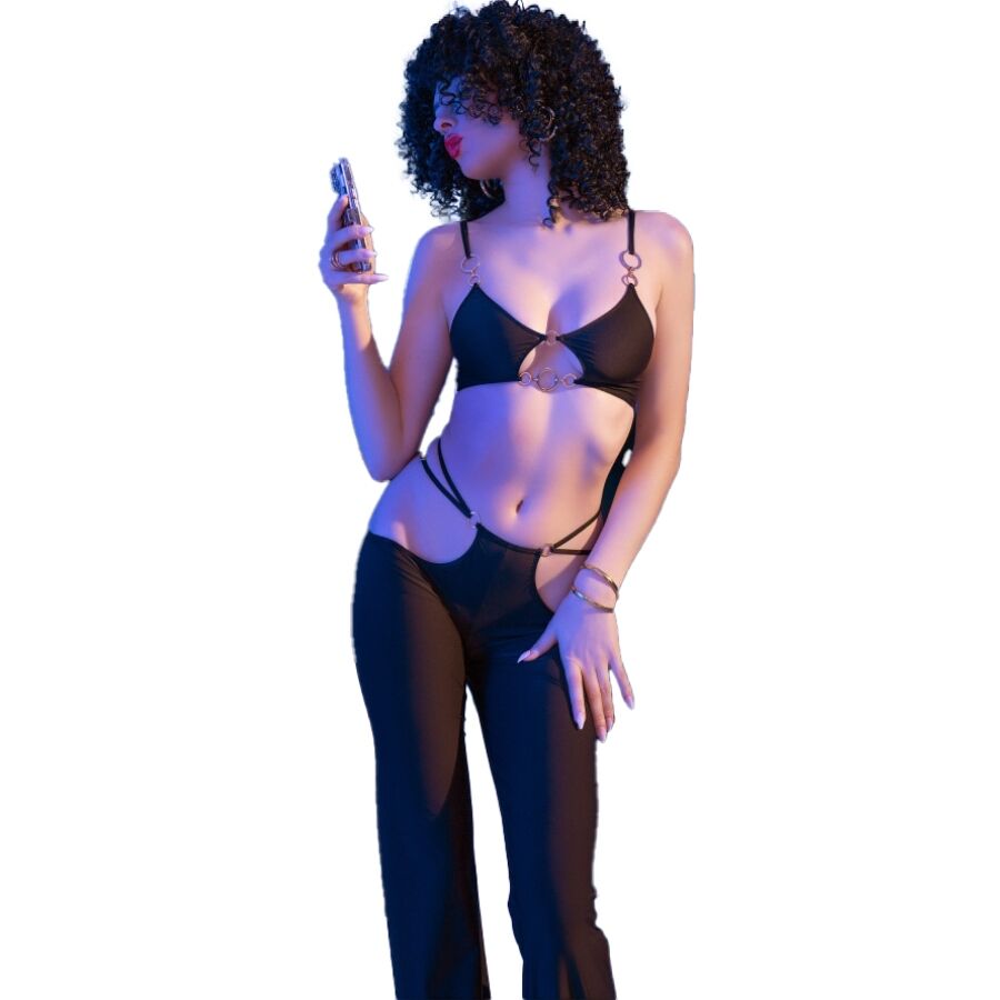 CHILIROSE SETS Cr 4851 Ensemble Top Leggings Noirs Accessoires Dorés M — vue arrière