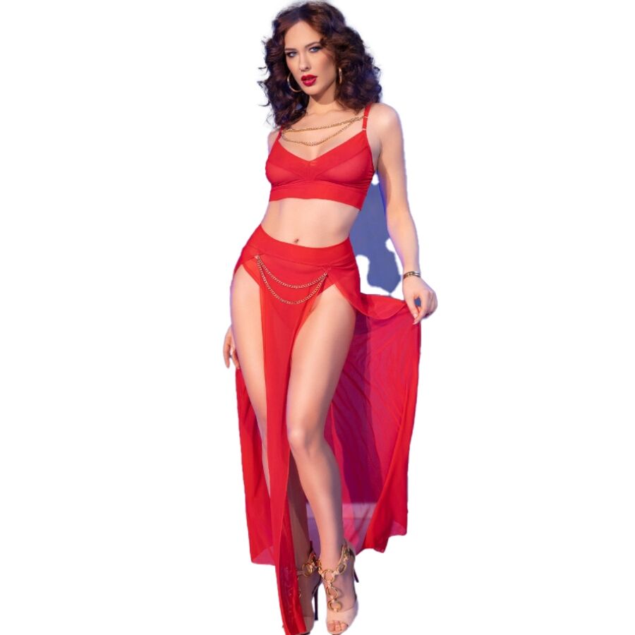 CHILIROSE SETS Cr 4850 Ensemble Top Leggings Rouge Accessoires Dorés L - Aura Intime