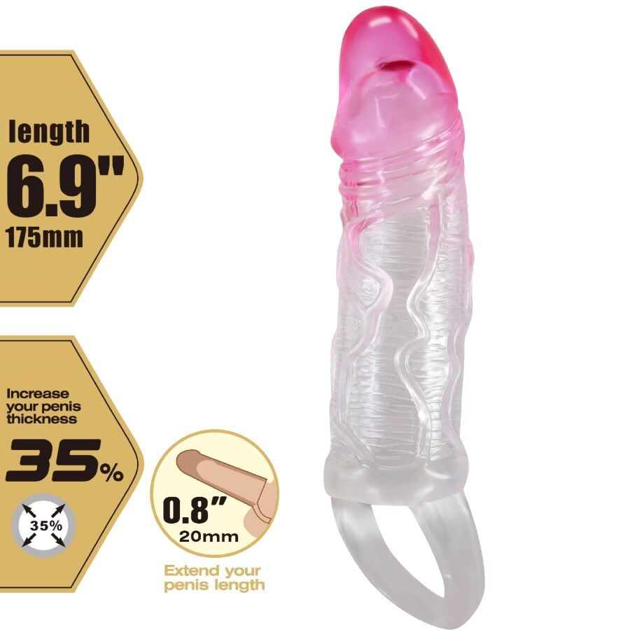 PRETTY LOVE ODES GAINE D'AGRANDISSEMENT RÉALISTE 2 CM PÉNIS ROSE — accessoires inclus