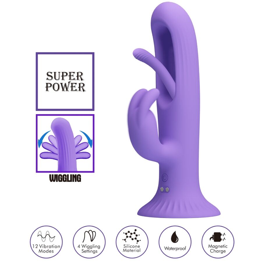 PRETTY LOVE Vibrateur Lapin Killmoulis 12 Modes Vibration Violet — accessoires inclus