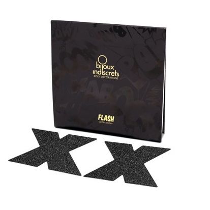 BIJOUX FLASH COLLECTION Indiscrets Flash Cross Nipple Caps Noir — vue détaillée
