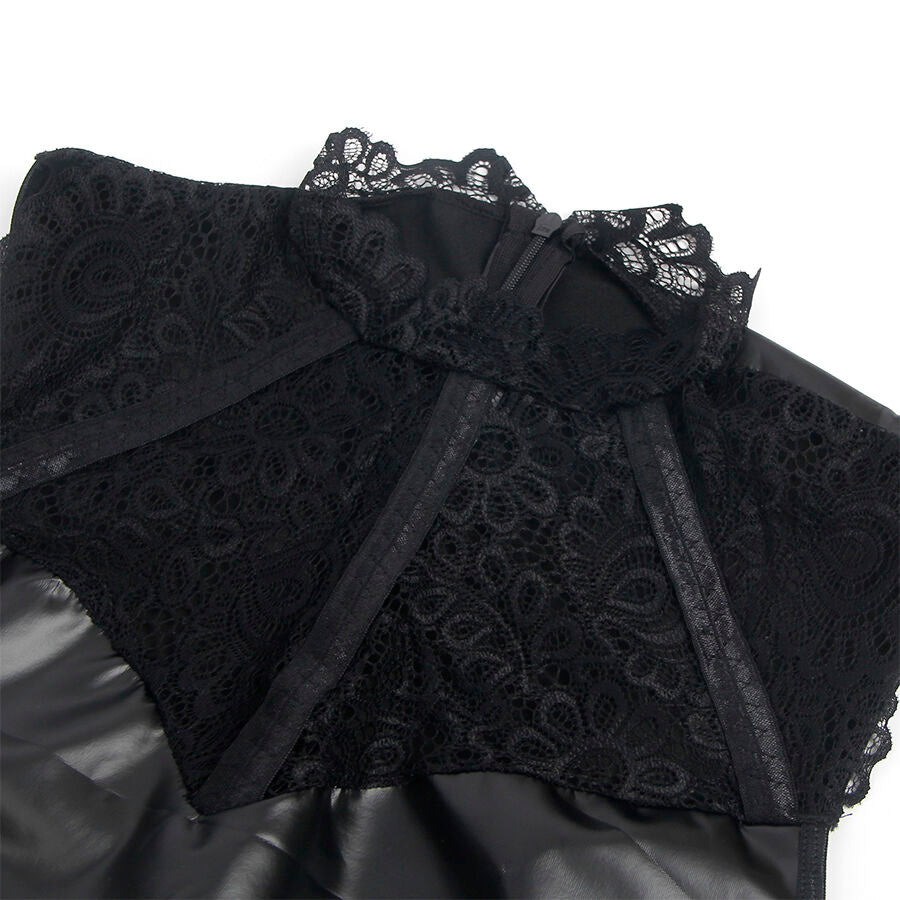 SUBBLIME DRESSES 957544 Robe Cuir Col Dentelle Noire S/M — accessoires inclus