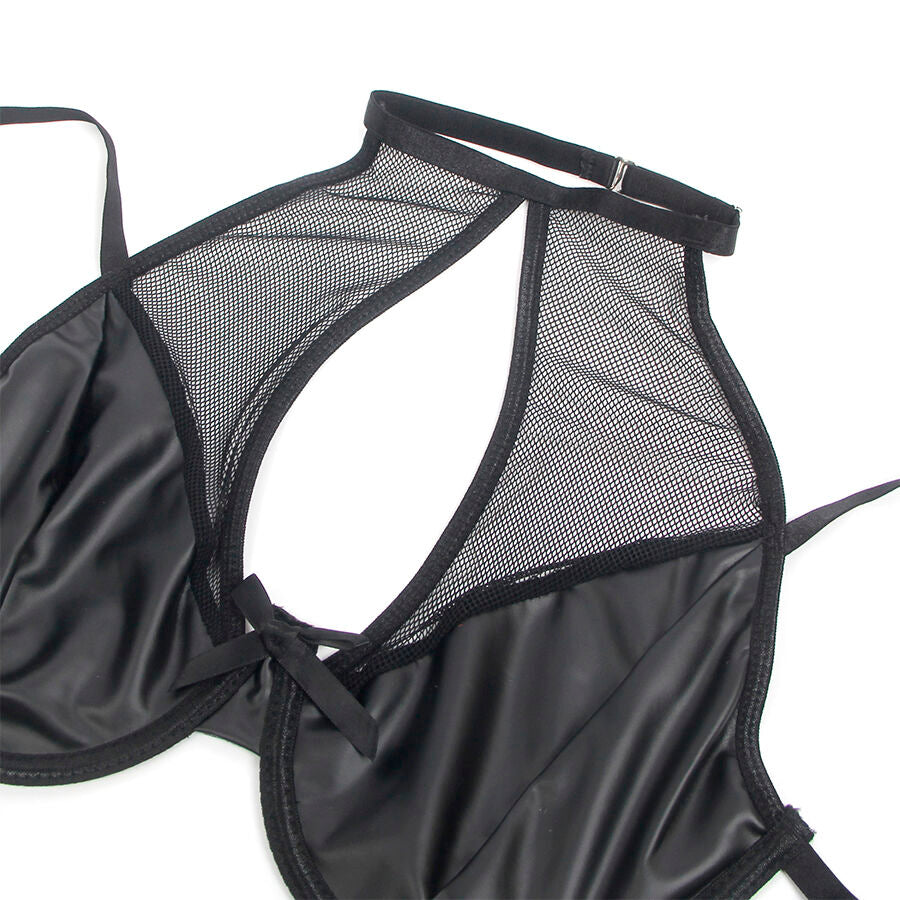 SUBBLIME SETS 957582 Ensemble Soutien-Gorge Jupe Cuir Noir S/M — accessoires inclus