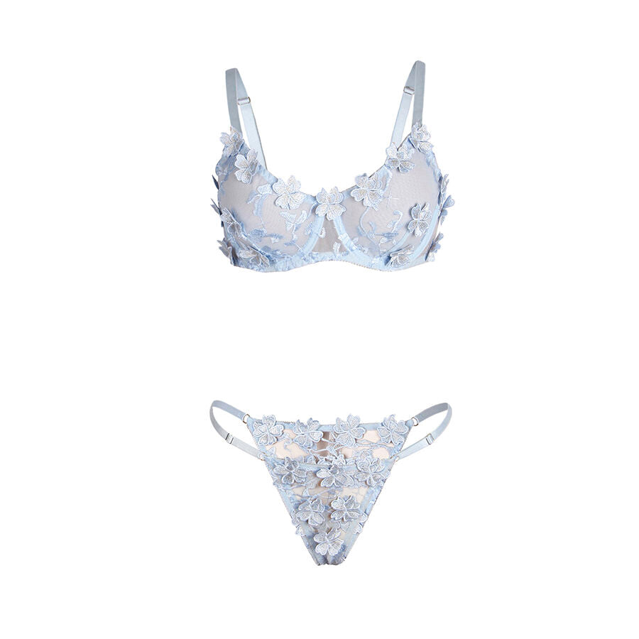SUBBLIME SETS 957629 Ensemble Soutien-Gorge Culotte Brodés Fleurs Bleu ... — accessoires inclus