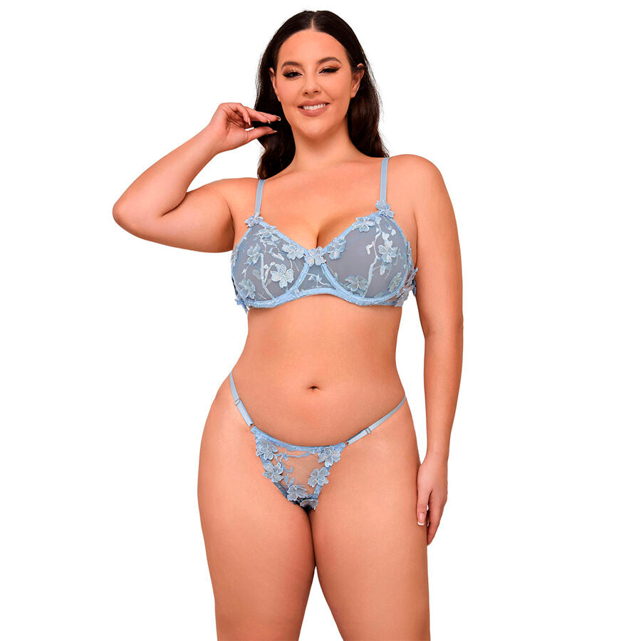 SUBBLIME SETS 957636 Ensemble Soutien-Gorge Culotte Brodés Fleurs Bleu ... — vue détaillée