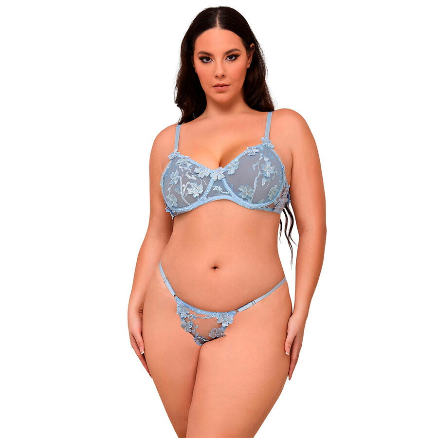 SUBBLIME SETS 957636 Ensemble Soutien-Gorge Culotte Brodés Fleurs Bleu ... - Aura Intime