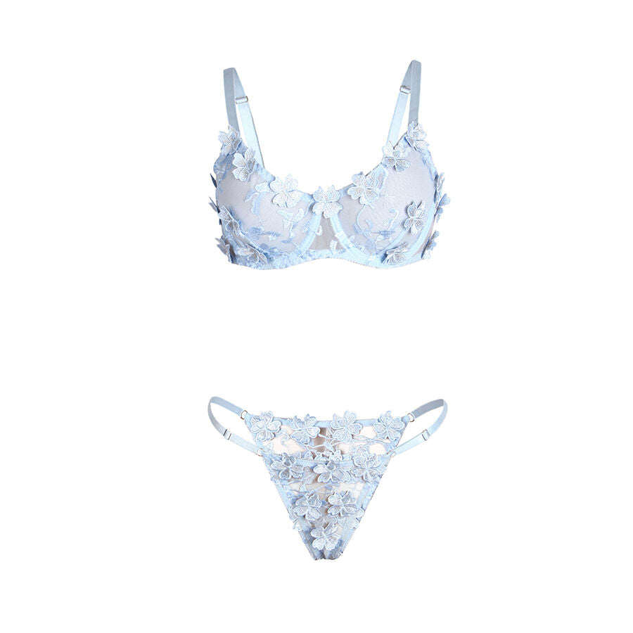SUBBLIME SETS 957636 Ensemble Soutien-Gorge Culotte Brodés Fleurs Bleu ... — accessoires inclus