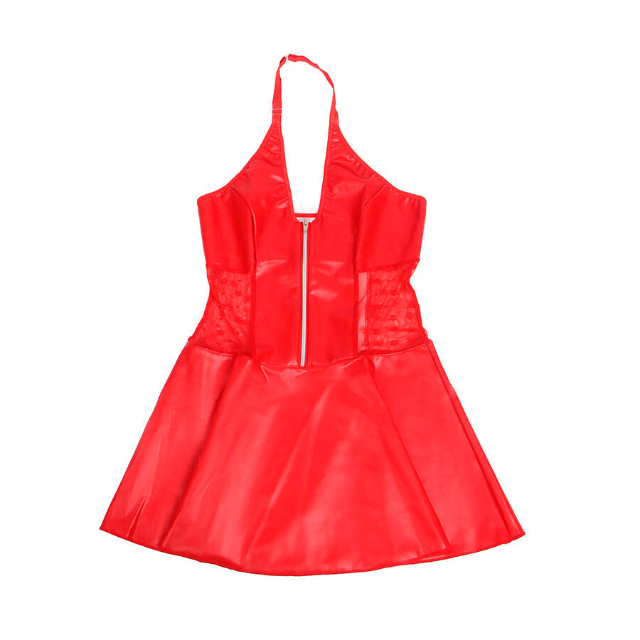 SUBBLIME DRESSES 957735 Robe Cuir À Fermeture Éclair Dentelle Rouge L/Xl — accessoires inclus