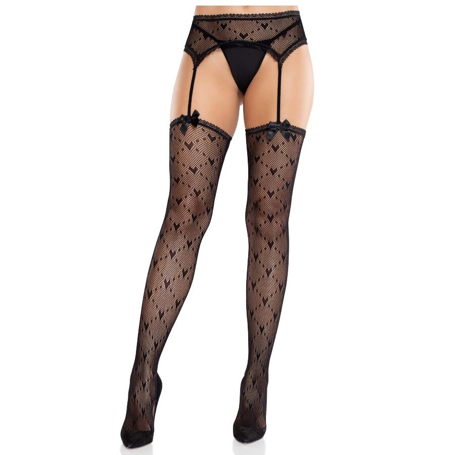 LEG AVENUE HOSIERY Bas Coeur Jarretelles Noir - Aura Intime
