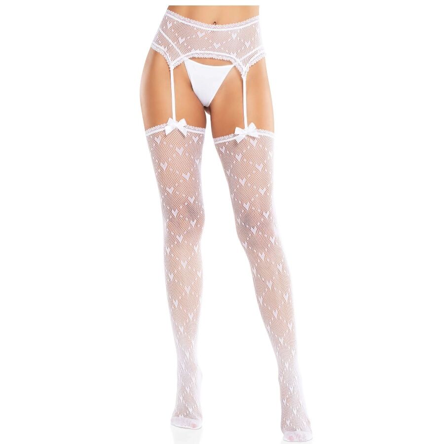 LEG AVENUE HOSIERY Bas Cœur Jarretelles Blanc - Aura Intime