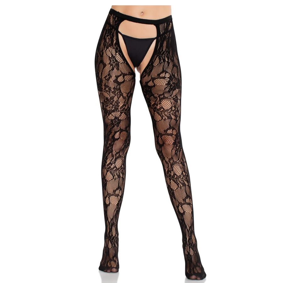 LEG AVENUE HOSIERY Bas Dentelle Rose Dos Ouvert Noir - Aura Intime