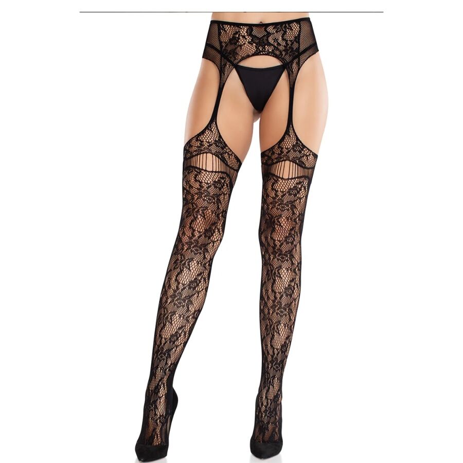 LEG AVENUE HOSIERY Bas Dentelle Jarretelles Noir - Aura Intime