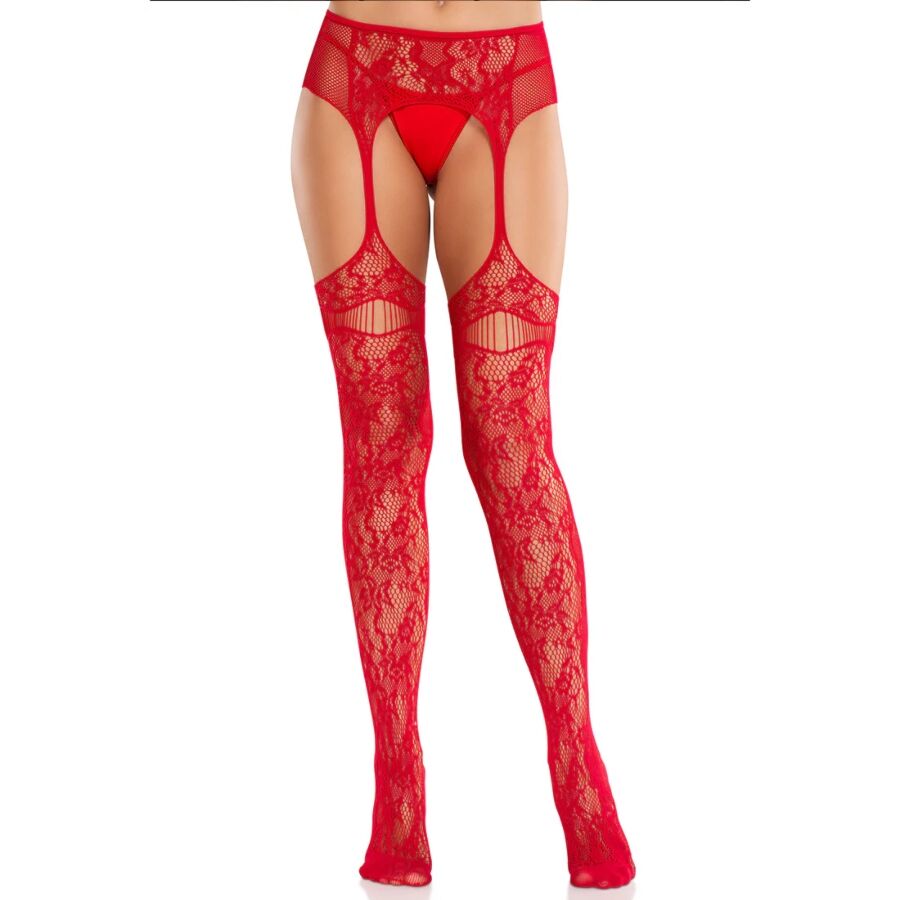 LEG AVENUE HOSIERY Bas Dentelle Jarretelles Rouges - Aura Intime