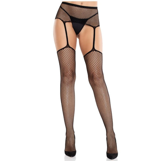 LEG AVENUE HOSIERY Bas Dentelle Croix Porte-Jarretelles Noir - Aura Intime