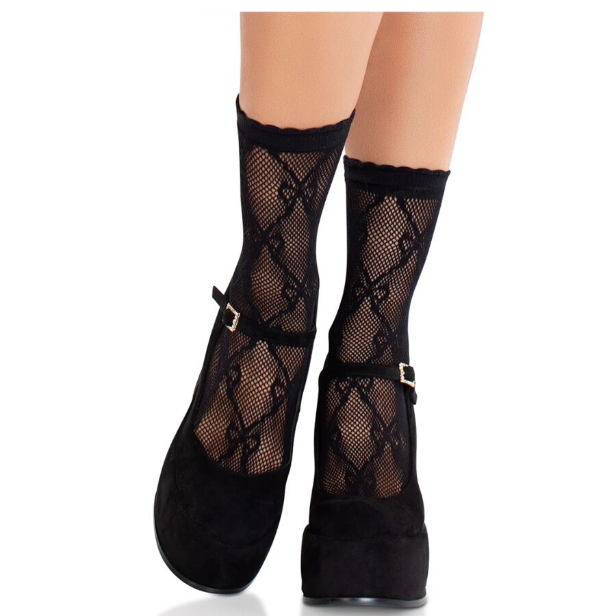 LEG AVENUE HOSIERY Chaussettes Noires Dentelle Nœud - Aura Intime