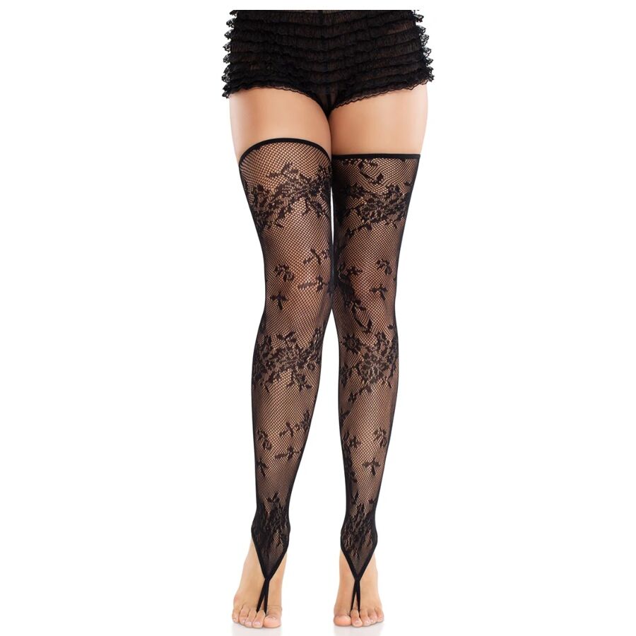 LEG AVENUE HOSIERY Bas Sans Pieds Dentelle Florale Noir - Aura Intime