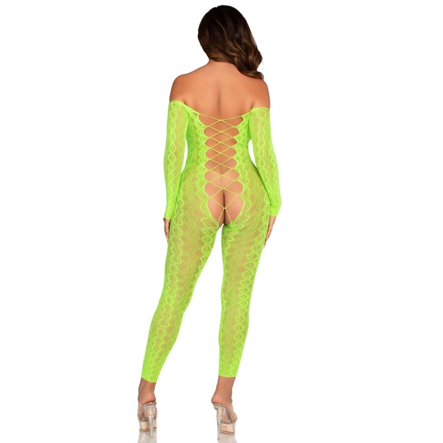 LEG AVENUE BODYSTOCKINGS Bodystocking Sans Fourche Dentelle Serpent Exotique Vert ... — vue détaillée